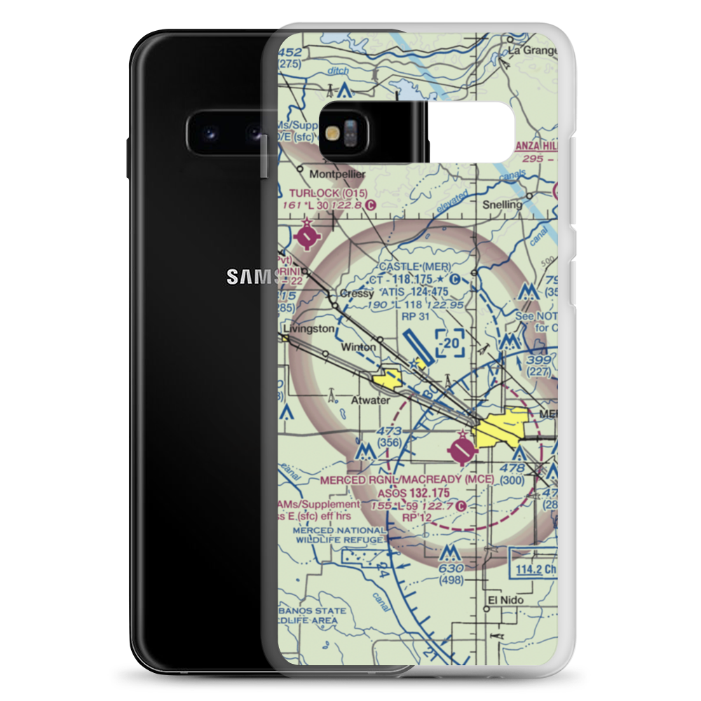 Castle Airport (MER) VFR Sectional Samsung Case Samsung Galaxy S10+ model shown