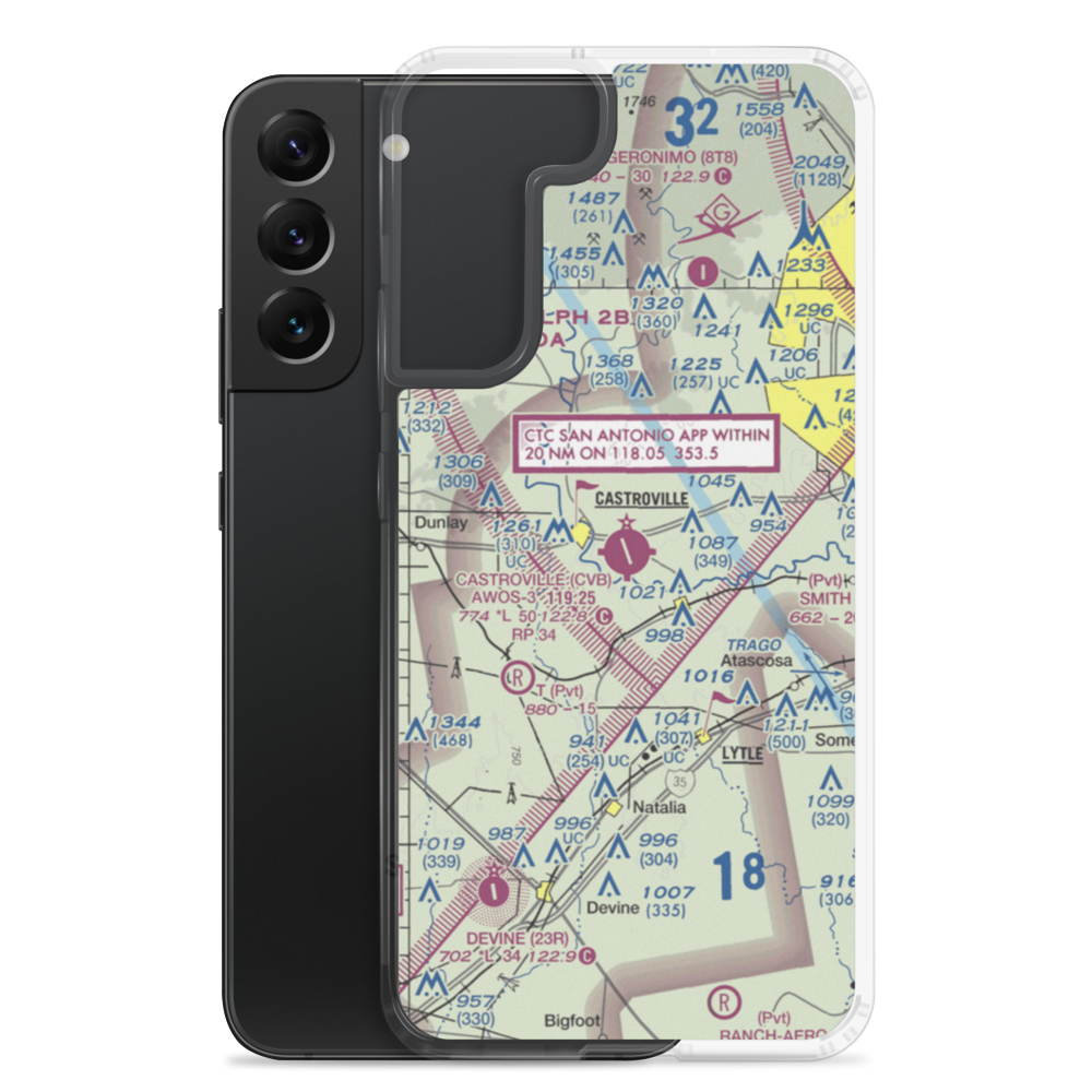 Castroville Municipal Airport (CVB) VFR Sectional Samsung Case Samsung Galaxy S22 Plus model shown