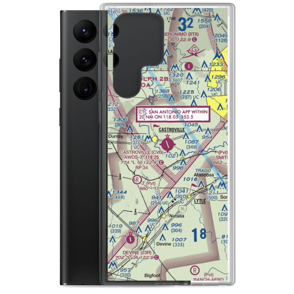 Castroville Municipal Airport (CVB) VFR Sectional Samsung Case Samsung Galaxy S22 Ultra model shown