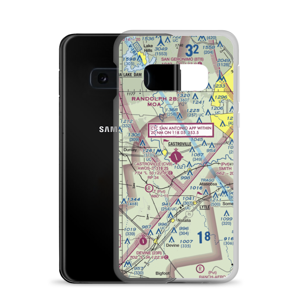 Castroville Municipal Airport (CVB) VFR Sectional Samsung Case Samsung Galaxy S10e model shown