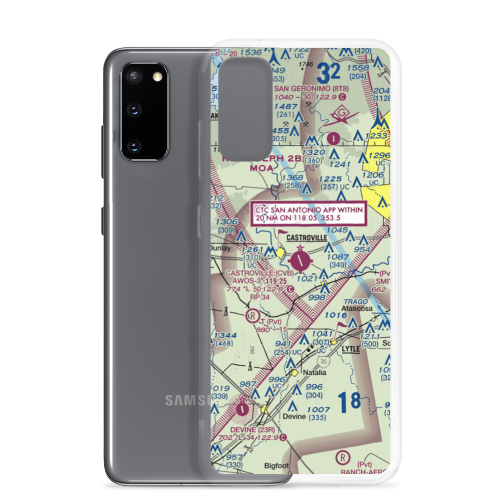 Castroville Municipal Airport (CVB) VFR Sectional Samsung Case Samsung Galaxy S20 model shown