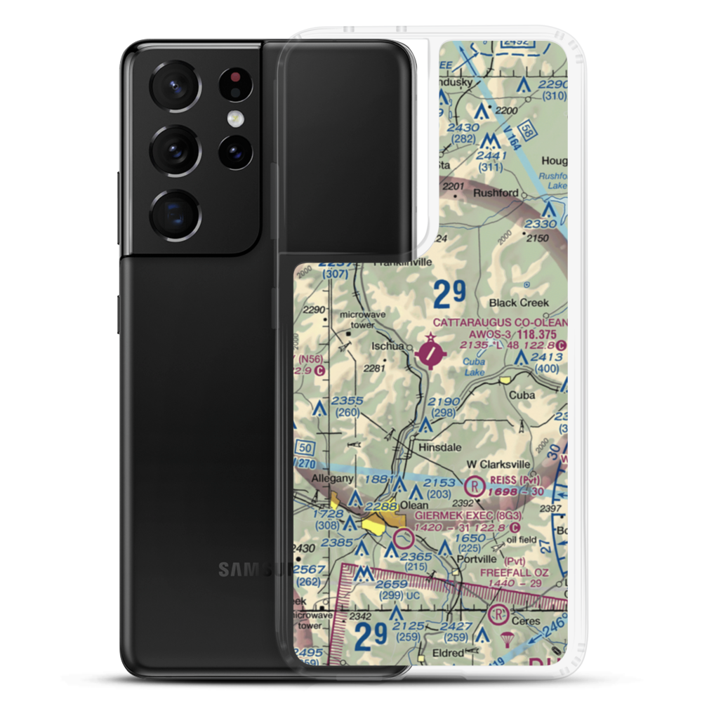 Cattaraugus County-Olean Airport (OLE) VFR Sectional Samsung Case Samsung Galaxy S21 Ultra model shown