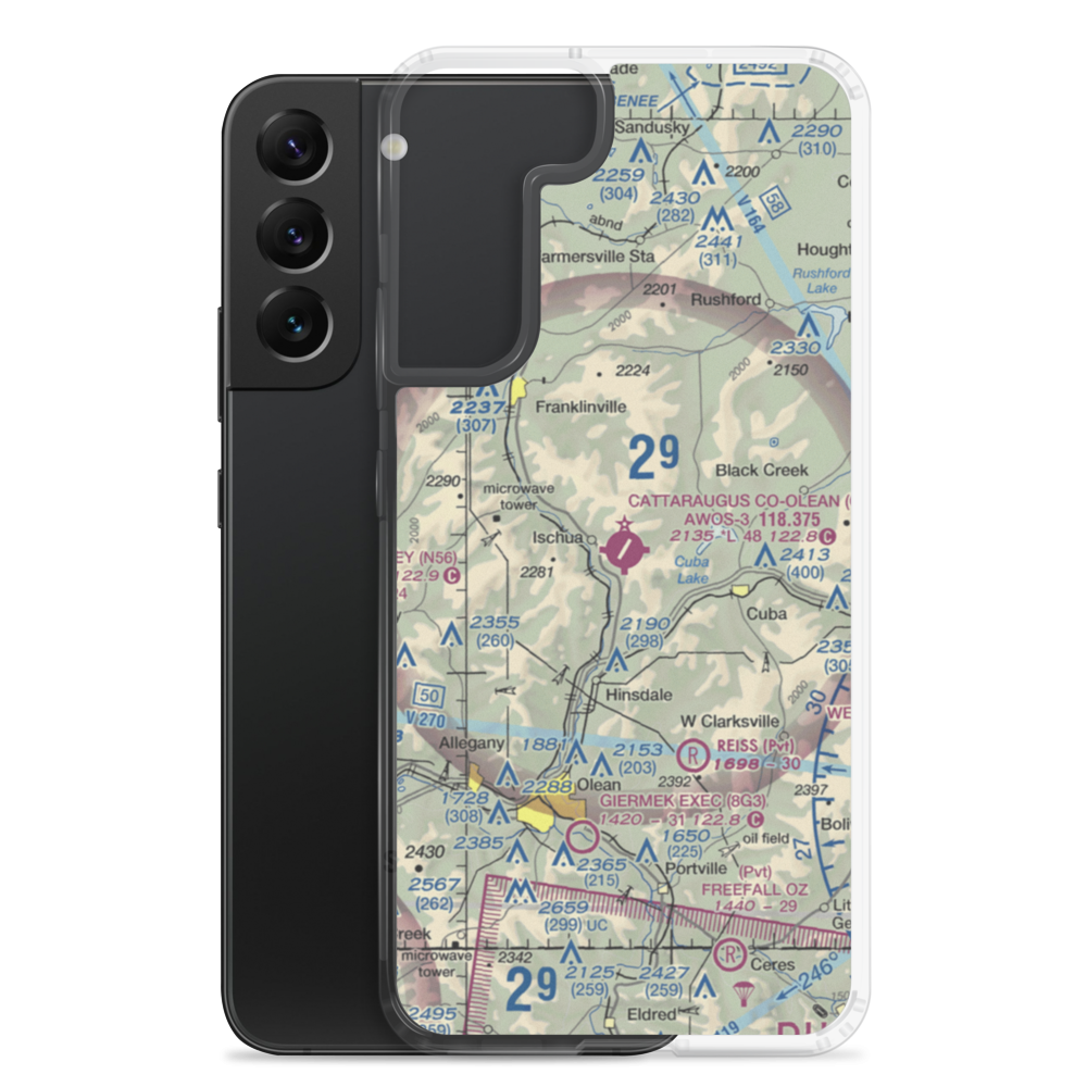 Cattaraugus County-Olean Airport (OLE) VFR Sectional Samsung Case Samsung Galaxy S22 Plus model shown