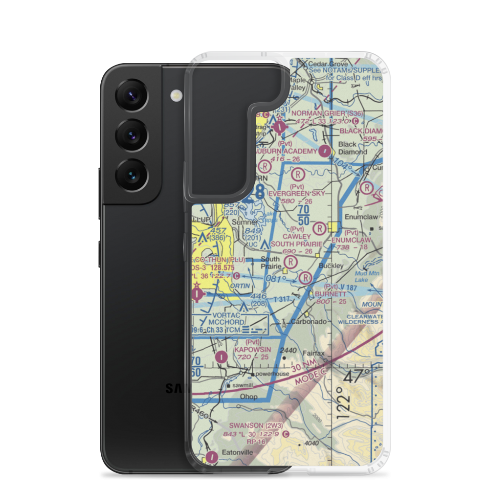 Cawleys South Prairie Airport (02WA) VFR Sectional Samsung Case Samsung Galaxy S22 model shown