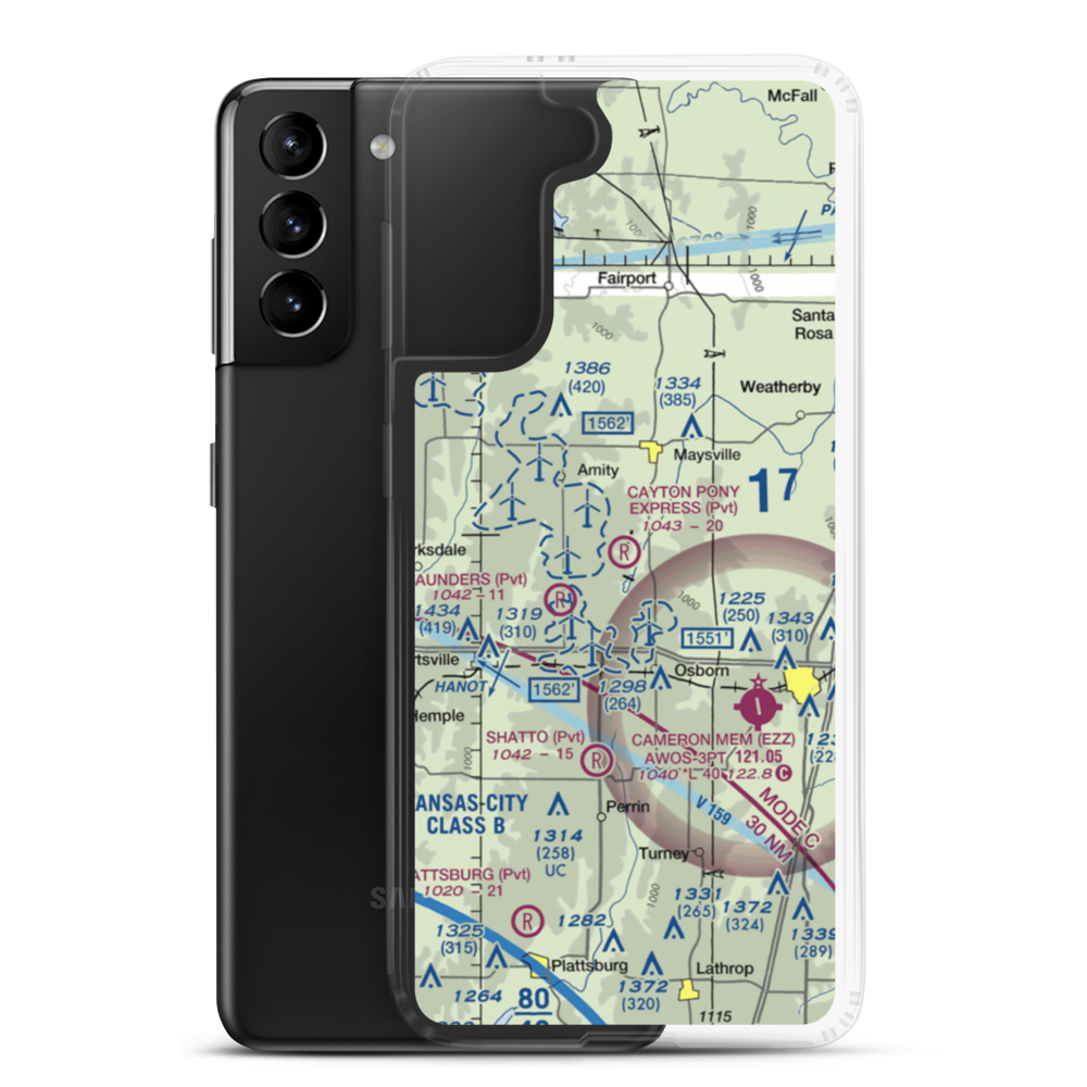 Cayton Pony Express Airport (8MO5) VFR Sectional Samsung Case Samsung Galaxy S21 Plus model shown