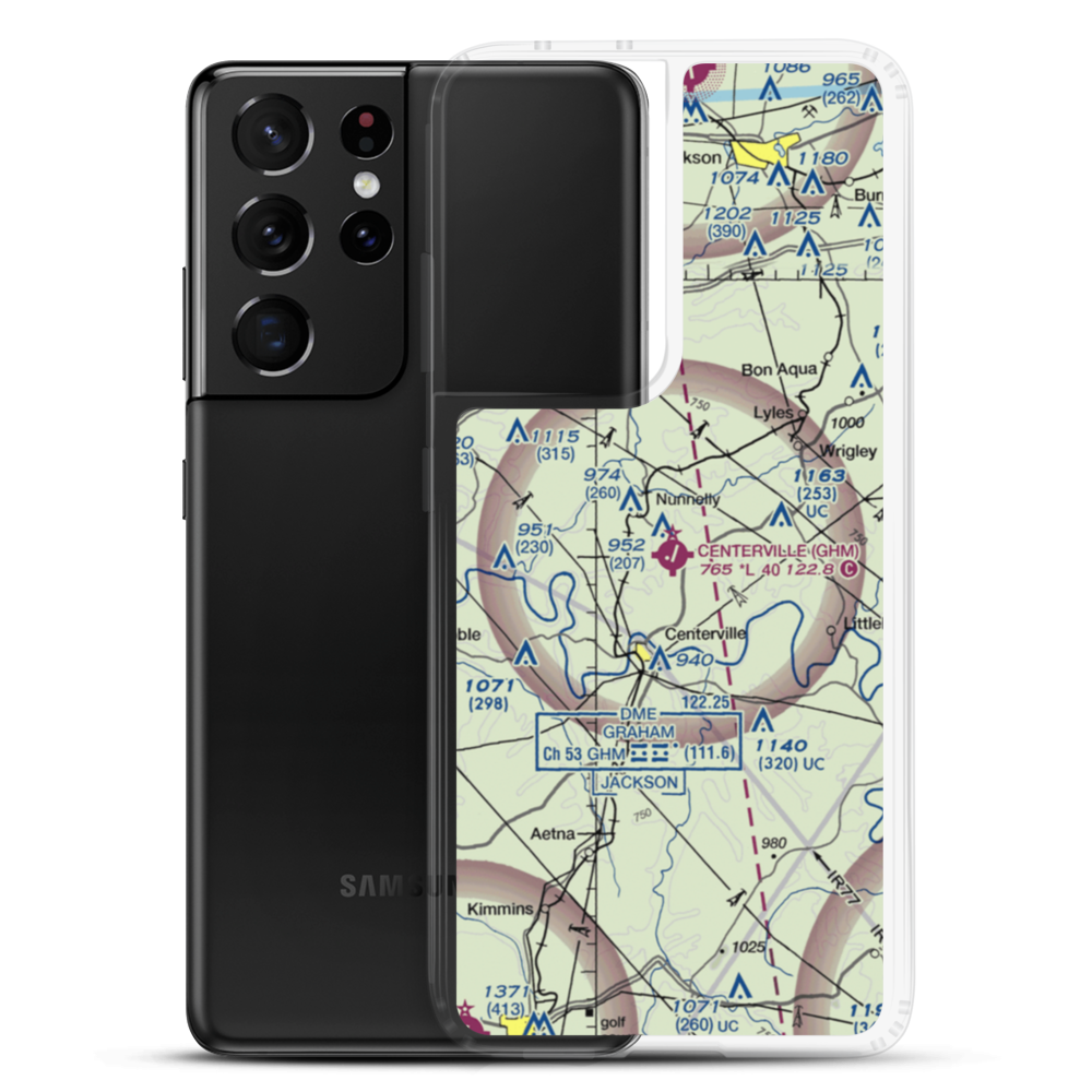 Centerville Municipal Airport (GHM) VFR Sectional Samsung Case Samsung Galaxy S21 Ultra model shown