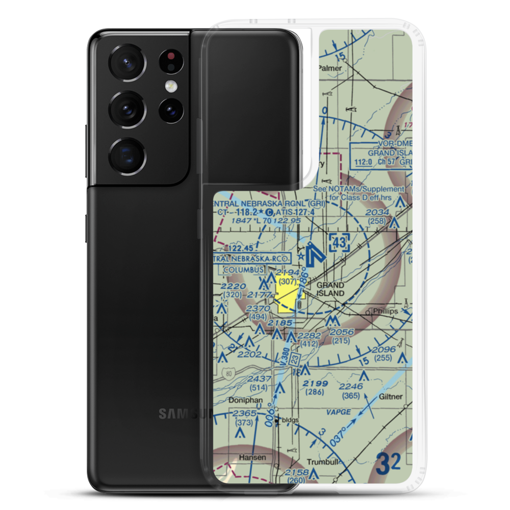 Central Nebraska Regional Airport (GRI) VFR Sectional Samsung Case Samsung Galaxy S21 Ultra model shown
