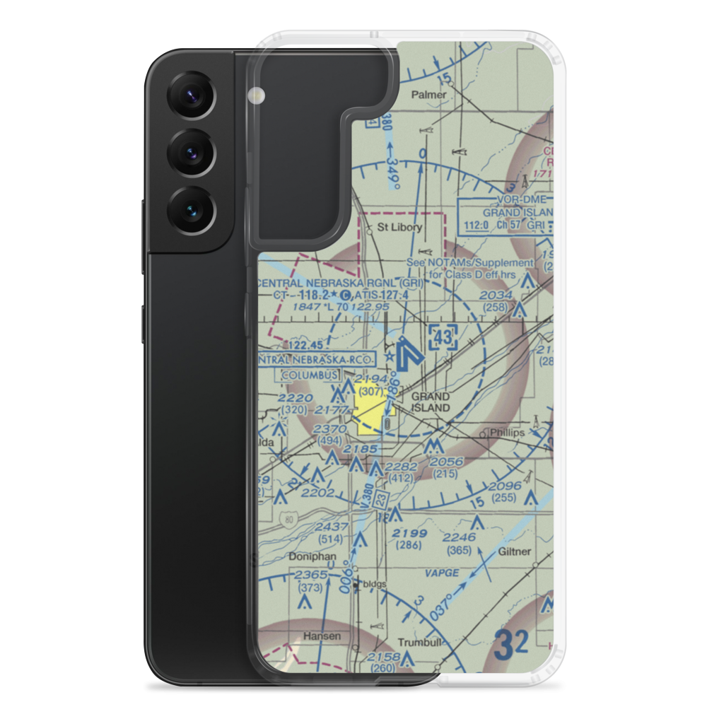 Central Nebraska Regional Airport (GRI) VFR Sectional Samsung Case Samsung Galaxy S22 Plus model shown