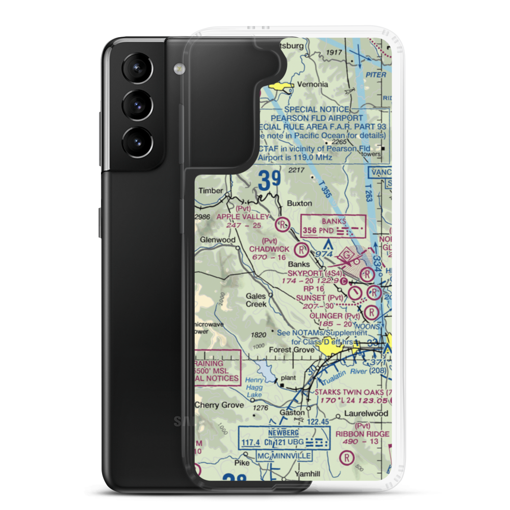 Chadwick Airport (OR27) VFR Sectional Samsung Case Samsung Galaxy S21 Plus model shown