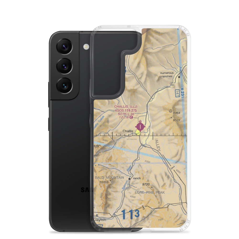 Challis Airport (LLJ) VFR Sectional Samsung Case Samsung Galaxy S22 model shown