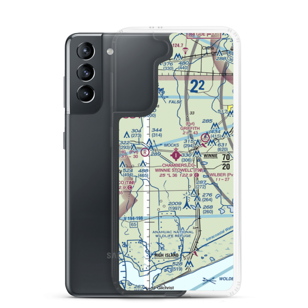 Chambers County Winnie Stowell Airport (T90) VFR Sectional Samsung Case Samsung Galaxy S21 model shown