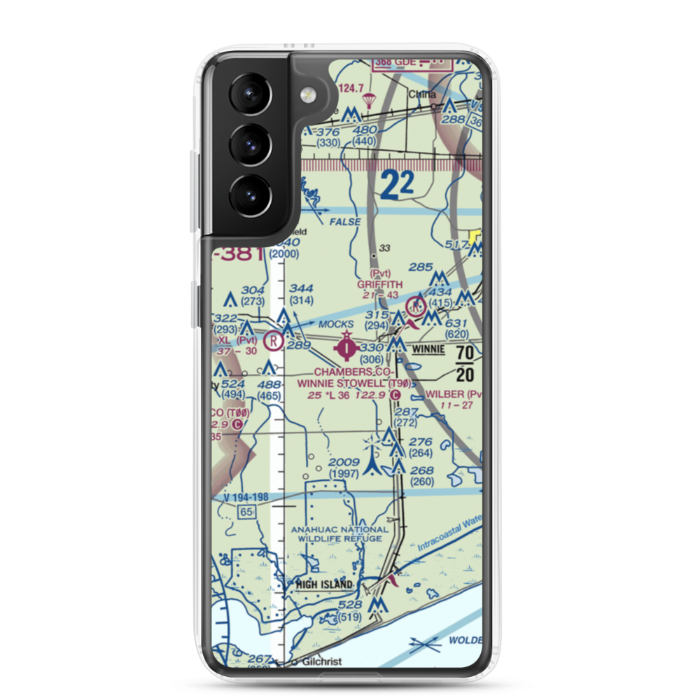 Chambers County Winnie Stowell Airport (T90) VFR Sectional Samsung Case Samsung Galaxy S21 Plus model shown