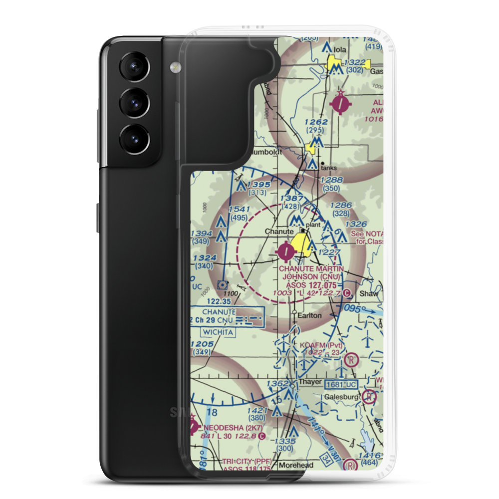 Chanute Martin Johnson Airport (CNU) VFR Sectional Samsung Case Samsung Galaxy S21 Plus model shown
