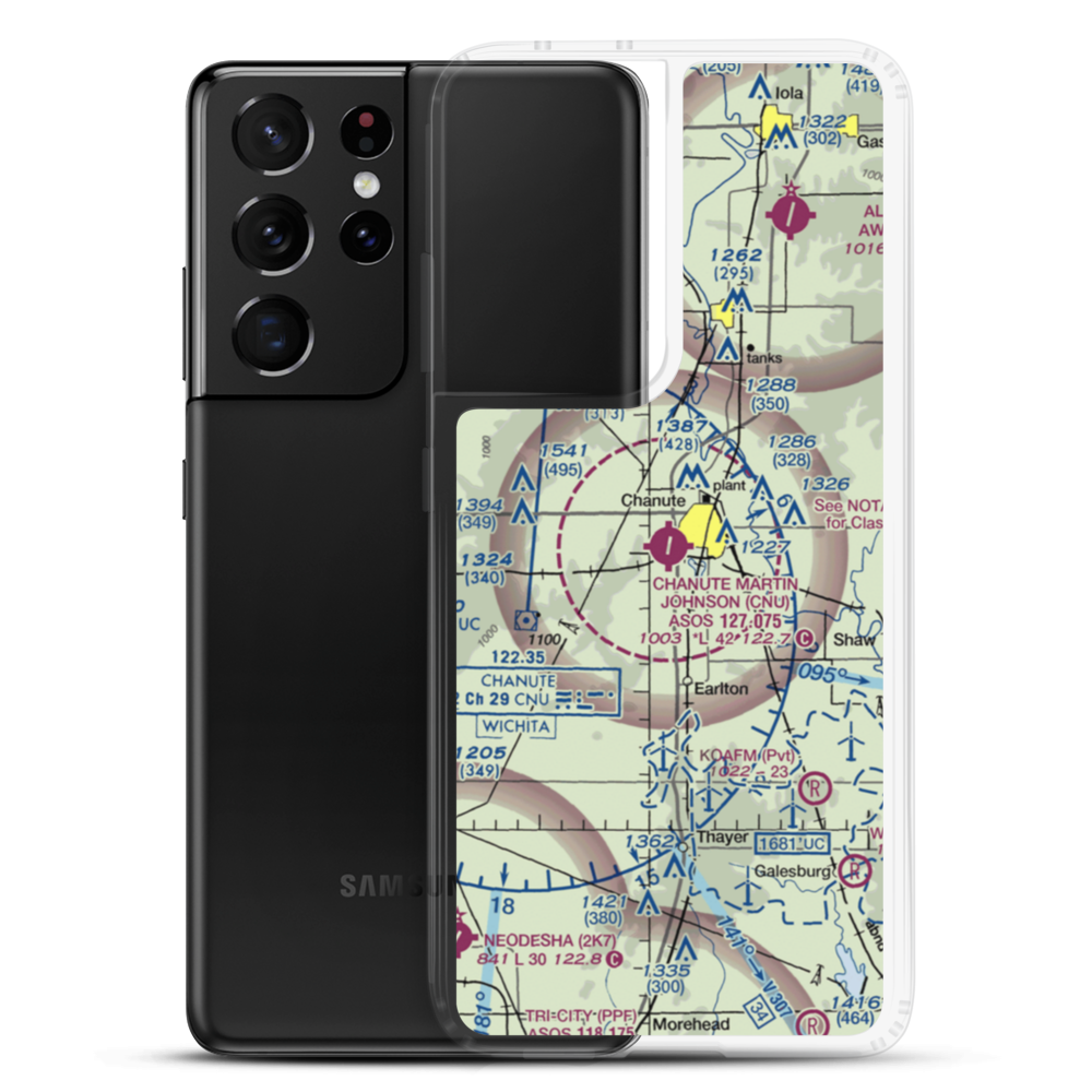 Chanute Martin Johnson Airport (CNU) VFR Sectional Samsung Case Samsung Galaxy S21 Ultra model shown