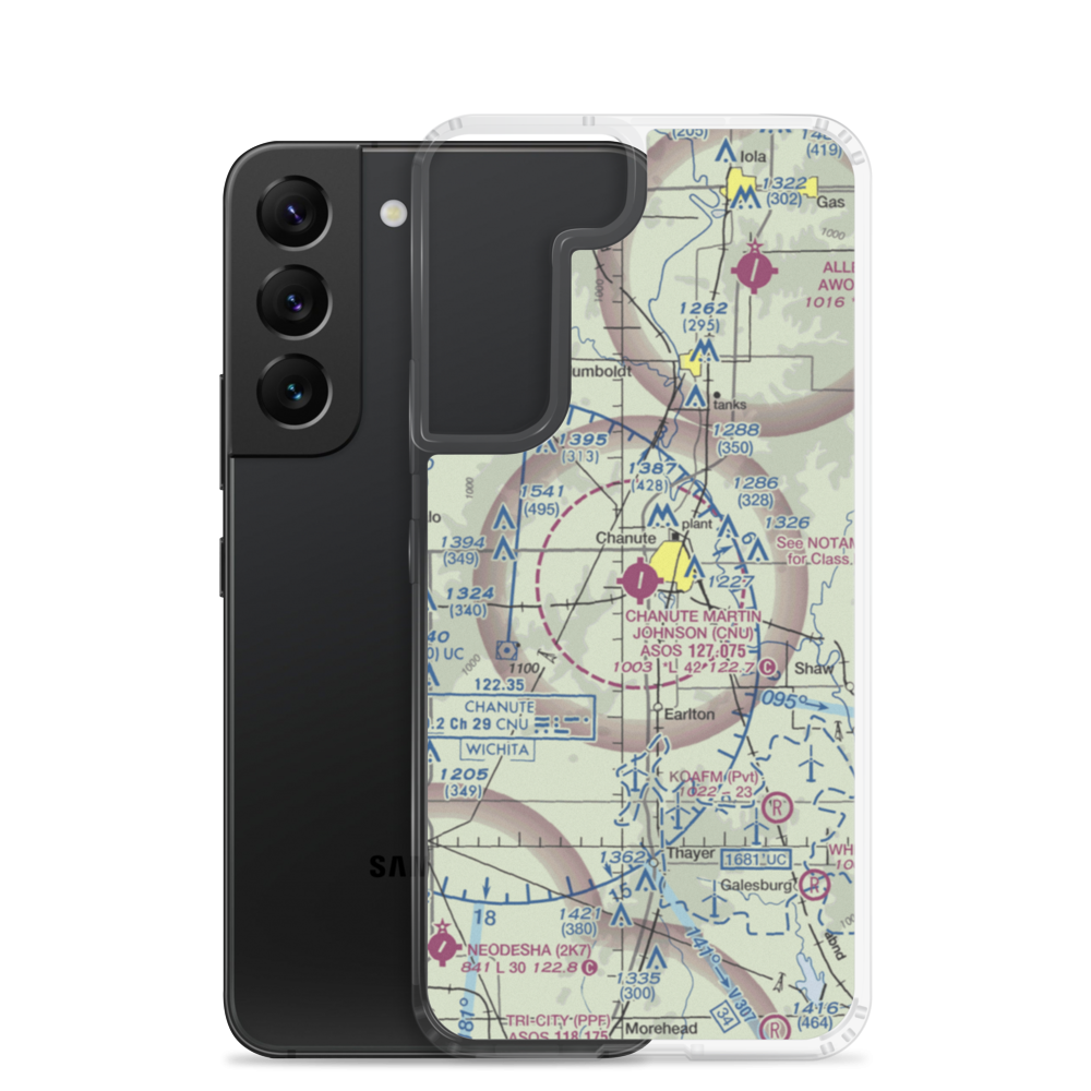 Chanute Martin Johnson Airport (CNU) VFR Sectional Samsung Case Samsung Galaxy S22 model shown
