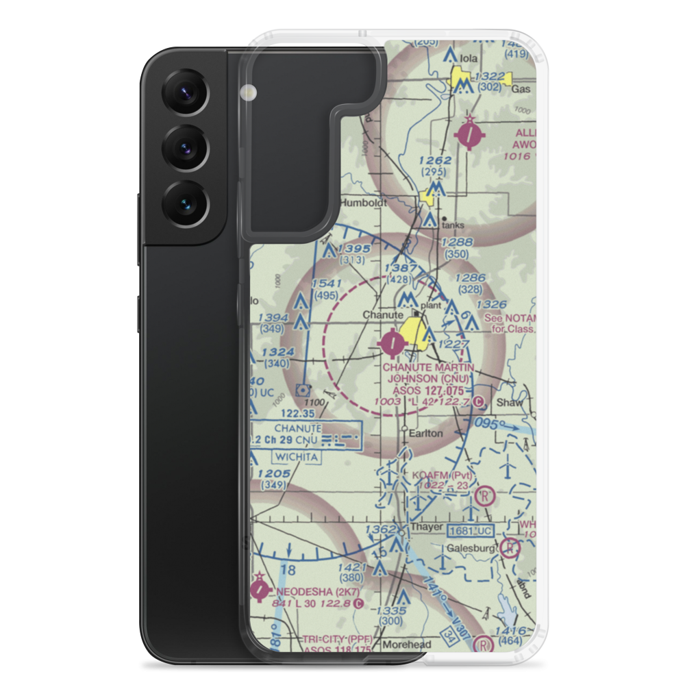 Chanute Martin Johnson Airport (CNU) VFR Sectional Samsung Case Samsung Galaxy S22 Plus model shown