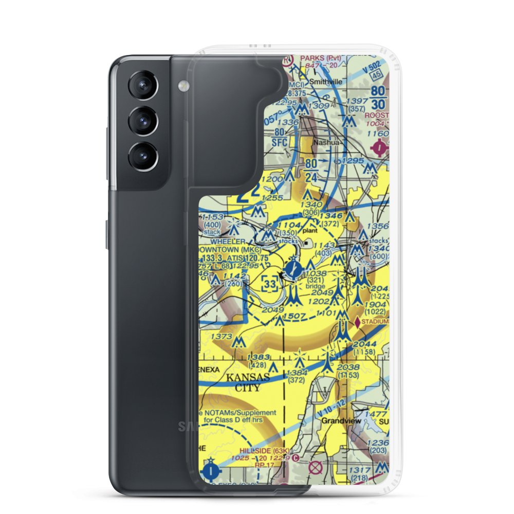 Charles B. Wheeler Downtown Airport (MKC) VFR Sectional Samsung Case Samsung Galaxy S21 model shown
