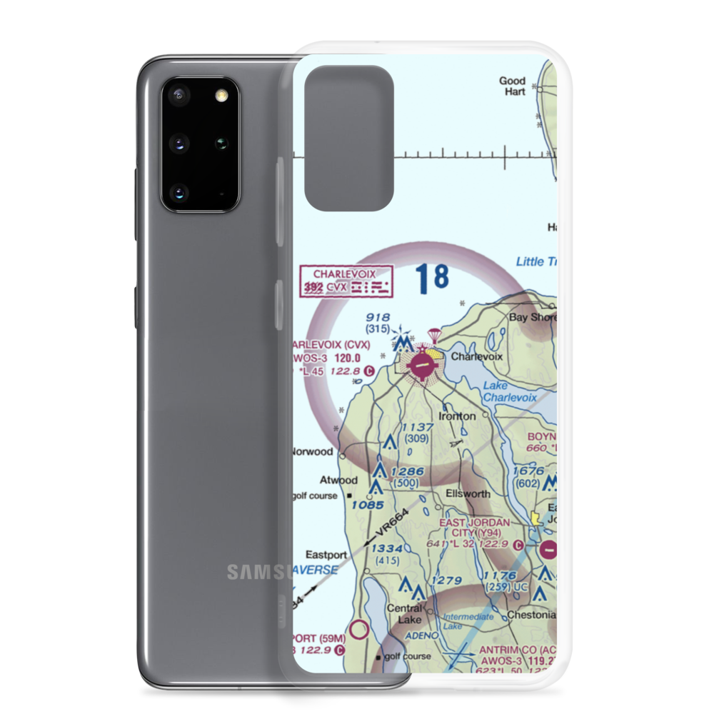 Charlevoix Municipal Airport (CVX) VFR Sectional Samsung Case Samsung Galaxy S20 Plus model shown