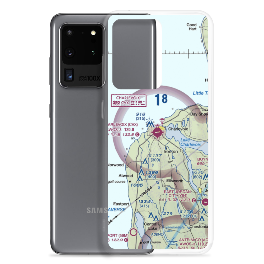 Charlevoix Municipal Airport (CVX) VFR Sectional Samsung Case Samsung Galaxy S20 Ultra model shown
