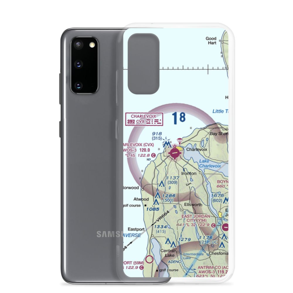 Charlevoix Municipal Airport (CVX) VFR Sectional Samsung Case Samsung Galaxy S20 model shown