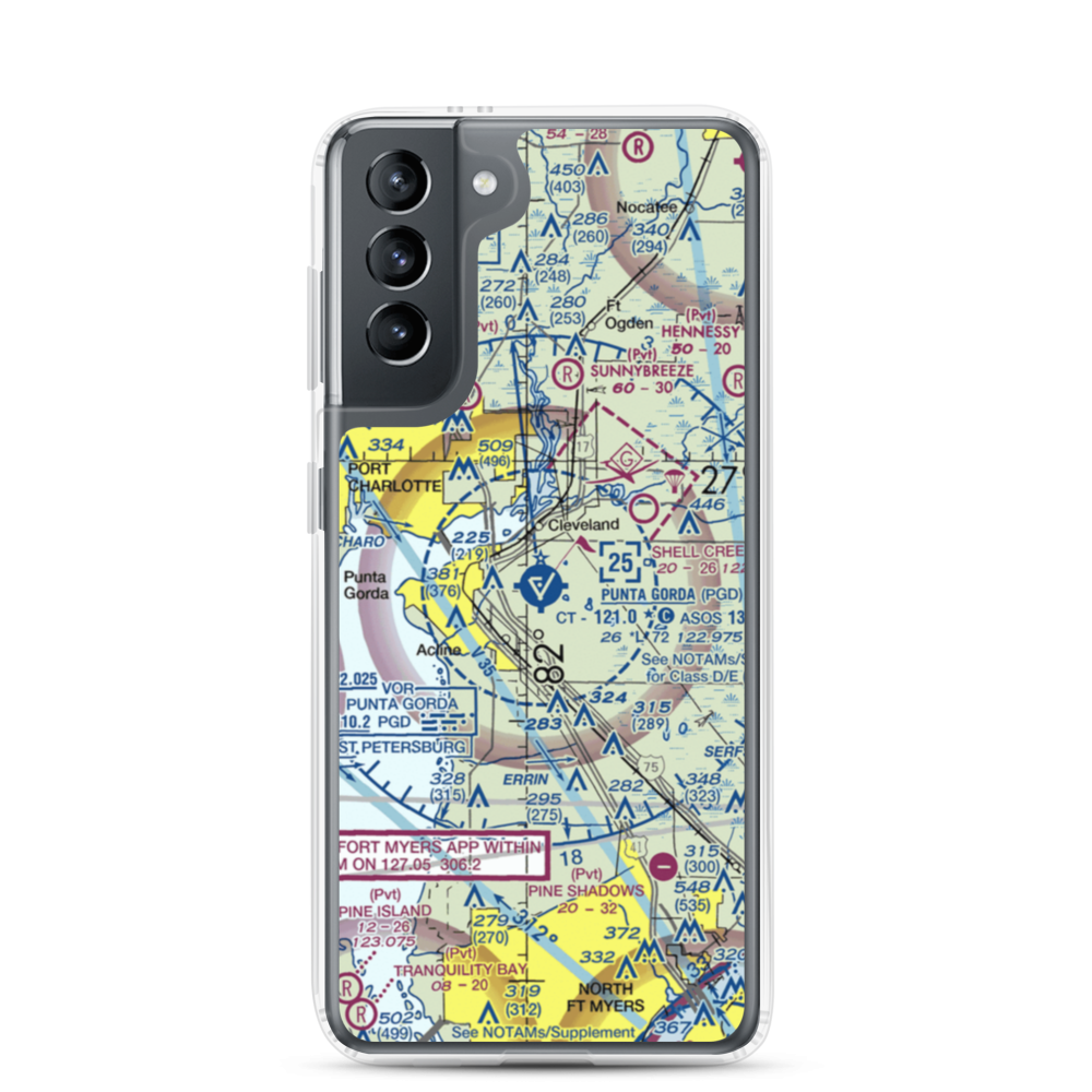 Charlotte County Airport (PGD) VFR Sectional Samsung Case Samsung Galaxy S21 model shown