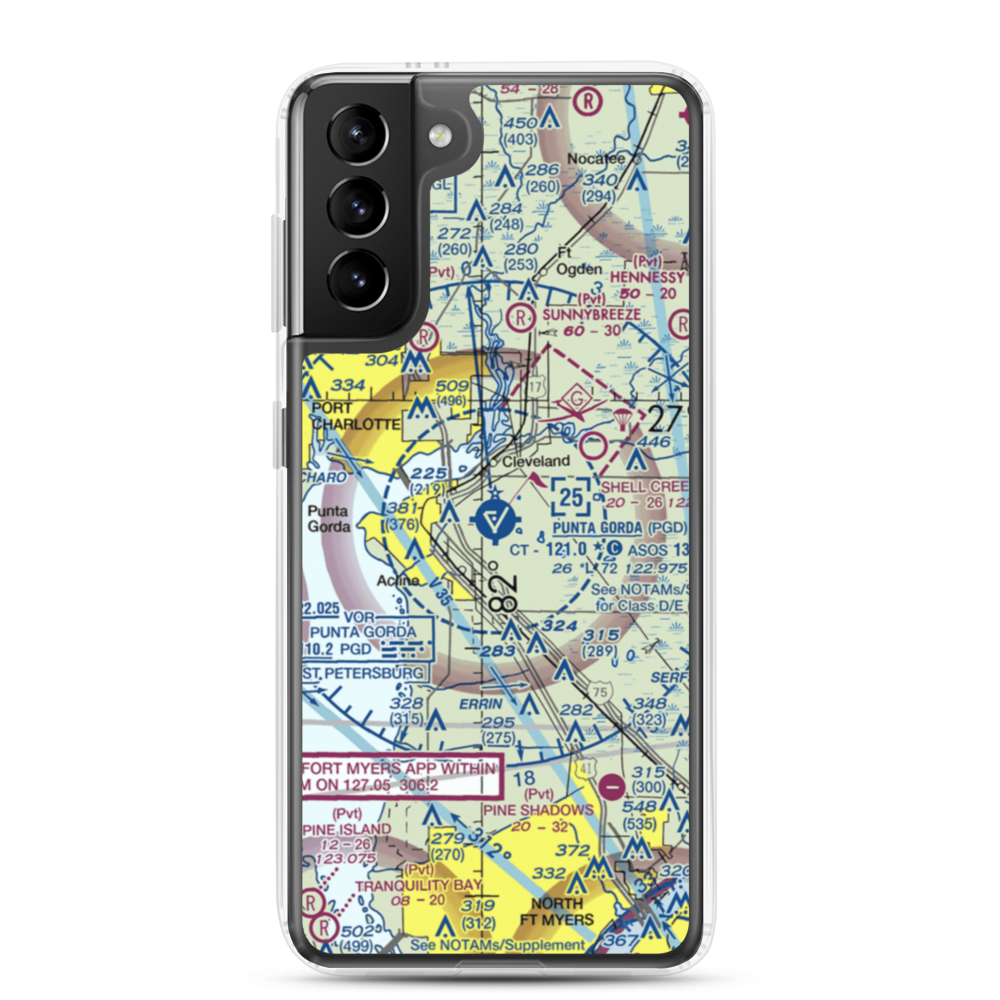 Charlotte County Airport (PGD) VFR Sectional Samsung Case Samsung Galaxy S21 Plus model shown