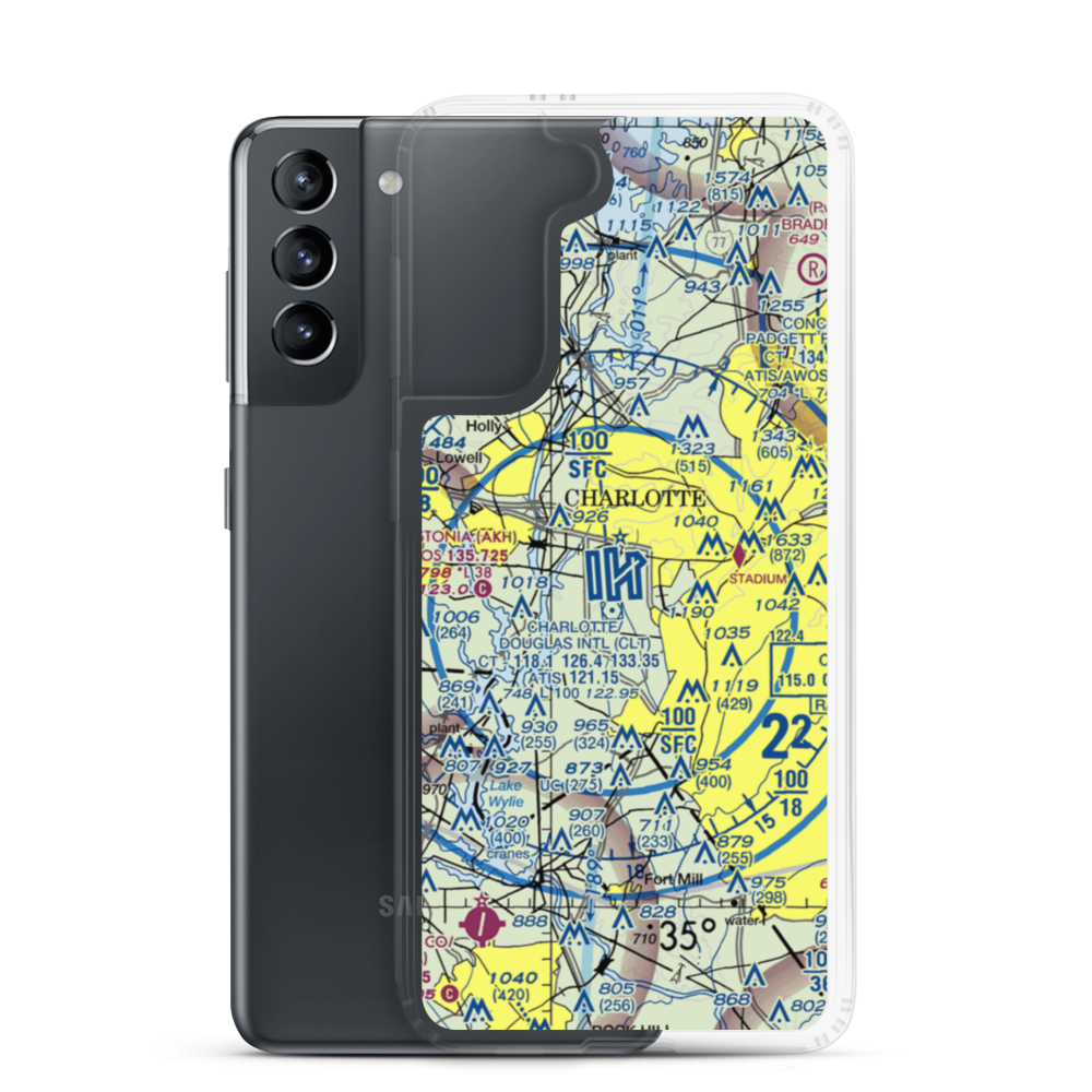 Charlotte Douglas International Airport (CLT) VFR Sectional Samsung Case Samsung Galaxy S21 model shown