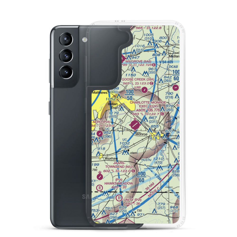 Charlotte-Monroe Executive Airport (EQY) VFR Sectional Samsung Case Samsung Galaxy S21 model shown