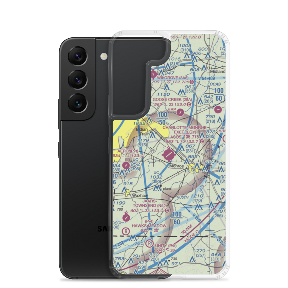 Charlotte-Monroe Executive Airport (EQY) VFR Sectional Samsung Case Samsung Galaxy S22 model shown
