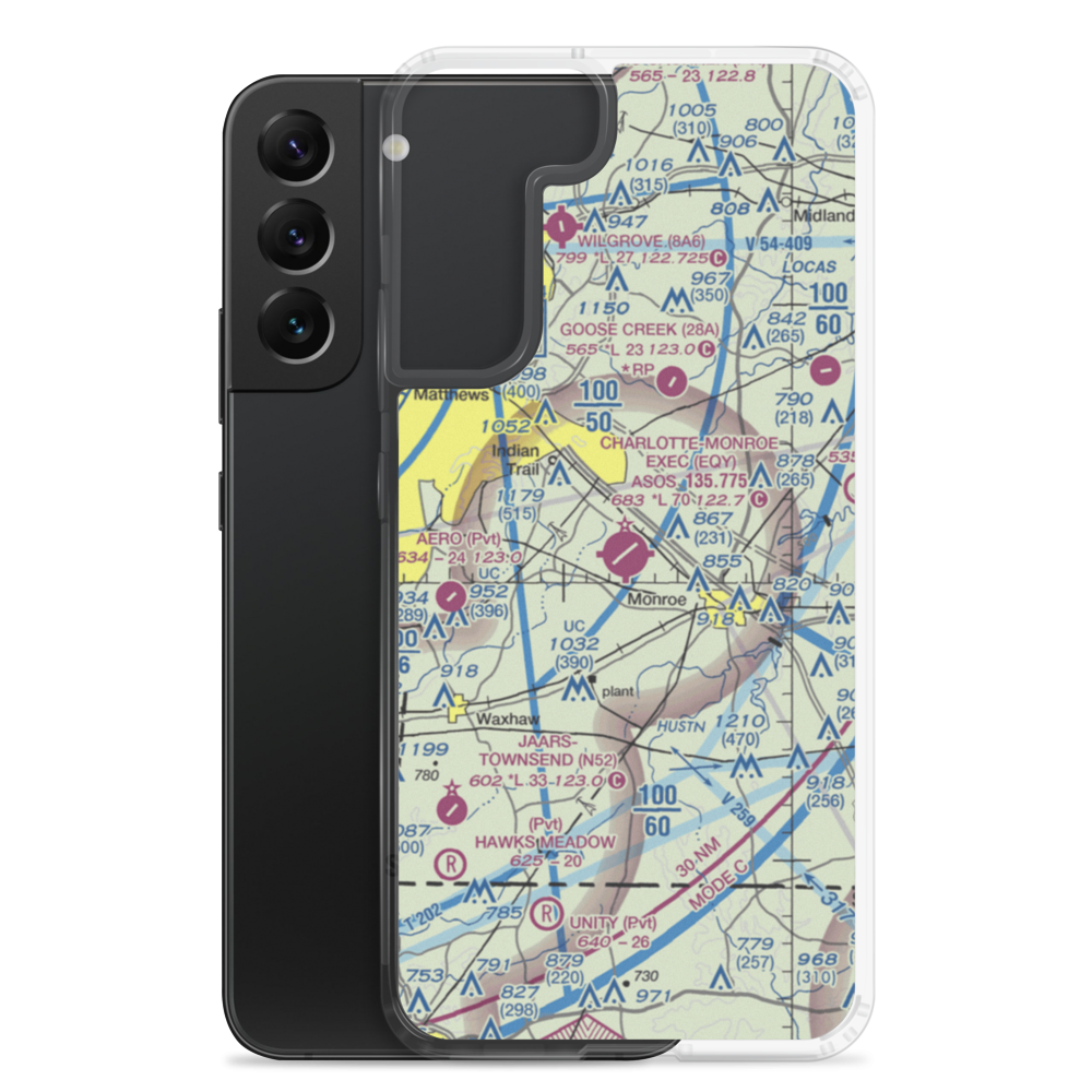 Charlotte-Monroe Executive Airport (EQY) VFR Sectional Samsung Case Samsung Galaxy S22 Plus model shown