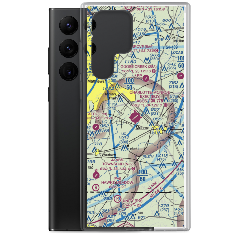 Charlotte-Monroe Executive Airport (EQY) VFR Sectional Samsung Case Samsung Galaxy S22 Ultra model shown