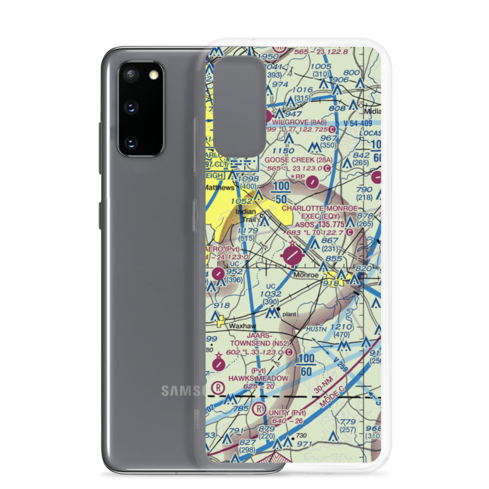 Charlotte-Monroe Executive Airport (EQY) VFR Sectional Samsung Case Samsung Galaxy S20 model shown