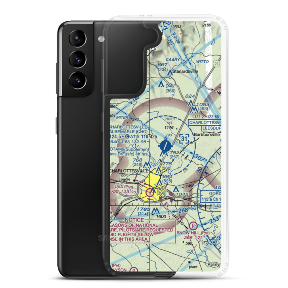 Charlottesville Albemarle Airport (CHO) VFR Sectional Samsung Case Samsung Galaxy S21 Plus model shown