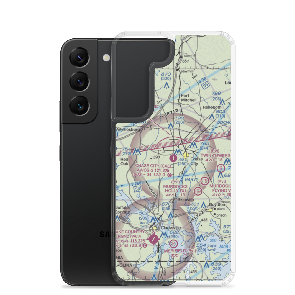 Chase City Municipal Airport (CXE) VFR Sectional Samsung Case Samsung Galaxy S22 model shown