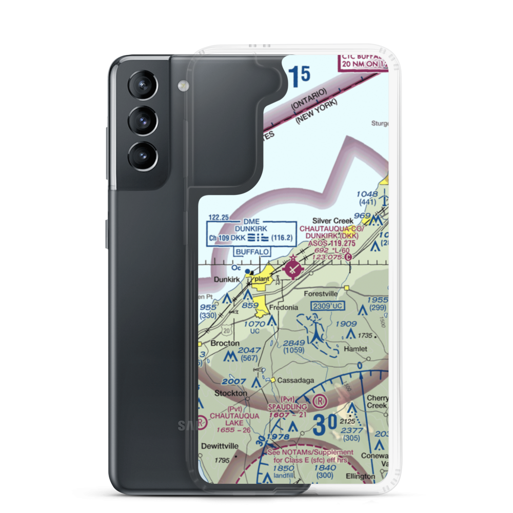 Chautauqua County-Dunkirk Airport (DKK) VFR Sectional Samsung Case Samsung Galaxy S21 model shown