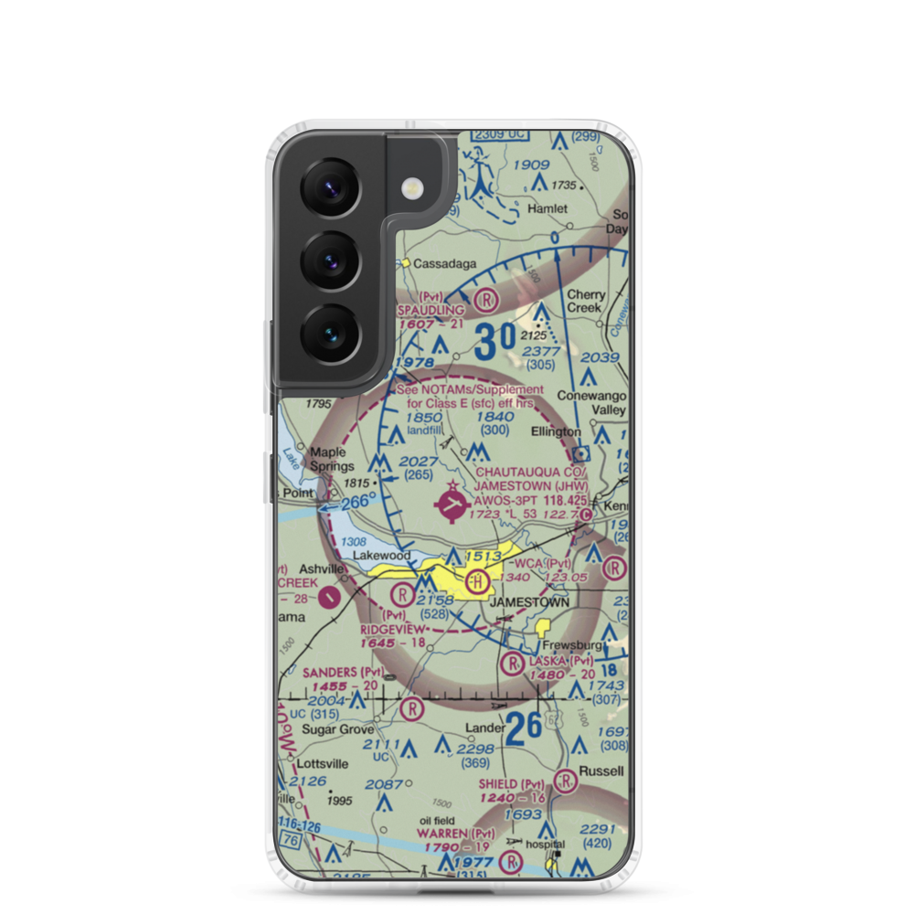 Chautauqua County-Jamestown Airport (JHW) VFR Sectional Samsung Case Samsung Galaxy S22 model shown