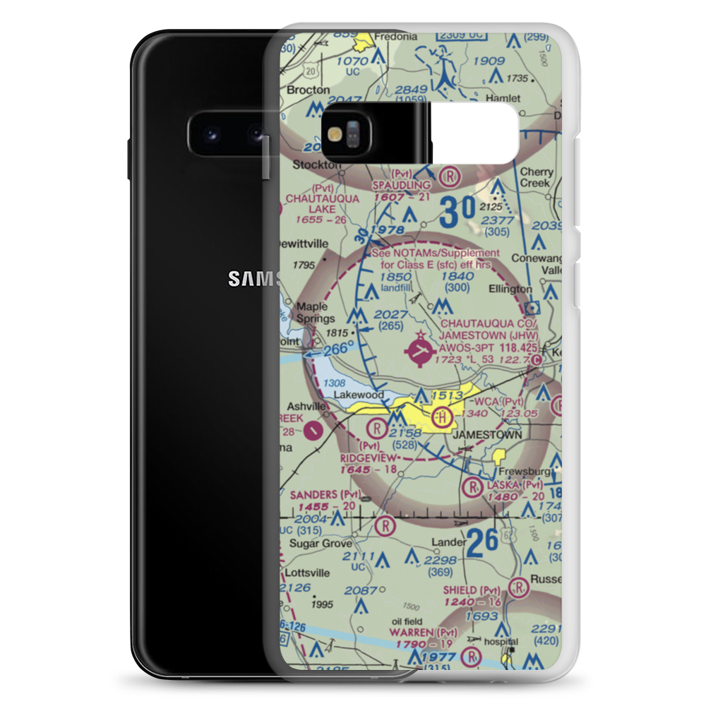 Chautauqua County-Jamestown Airport (JHW) VFR Sectional Samsung Case Samsung Galaxy S10+ model shown