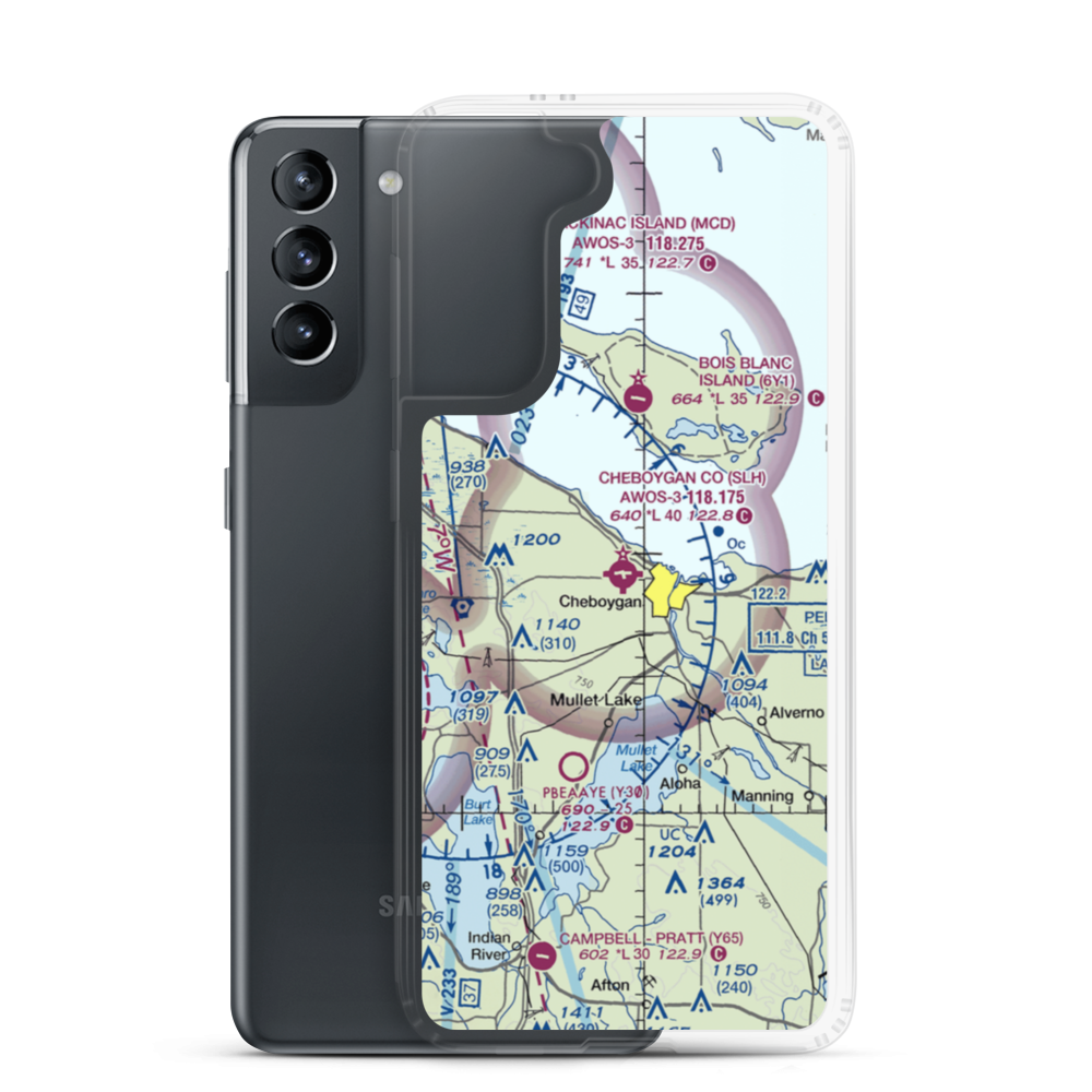 Cheboygan County Airport (SLH) VFR Sectional Samsung Case Samsung Galaxy S21 model shown