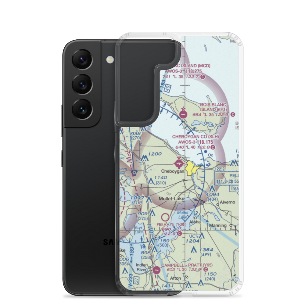 Cheboygan County Airport (SLH) VFR Sectional Samsung Case Samsung Galaxy S22 model shown