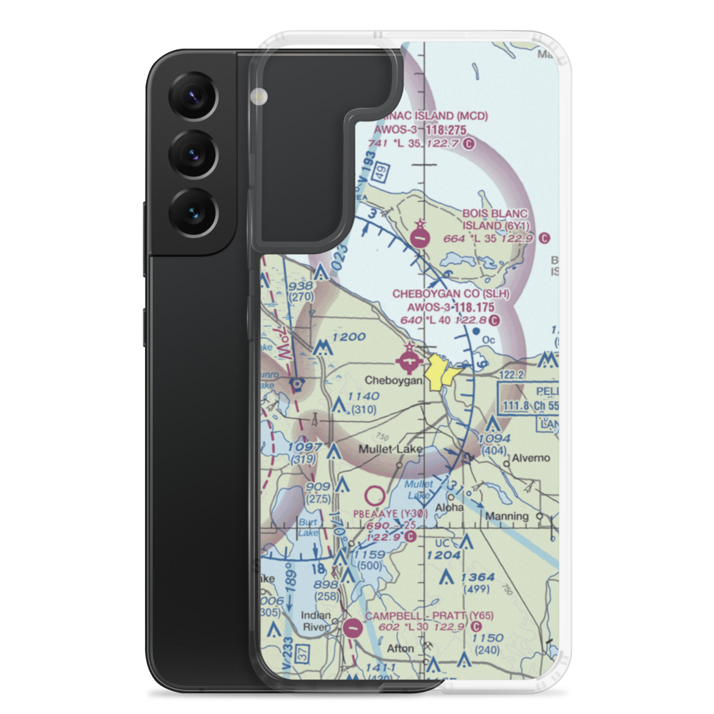 Cheboygan County Airport (SLH) VFR Sectional Samsung Case Samsung Galaxy S22 Plus model shown