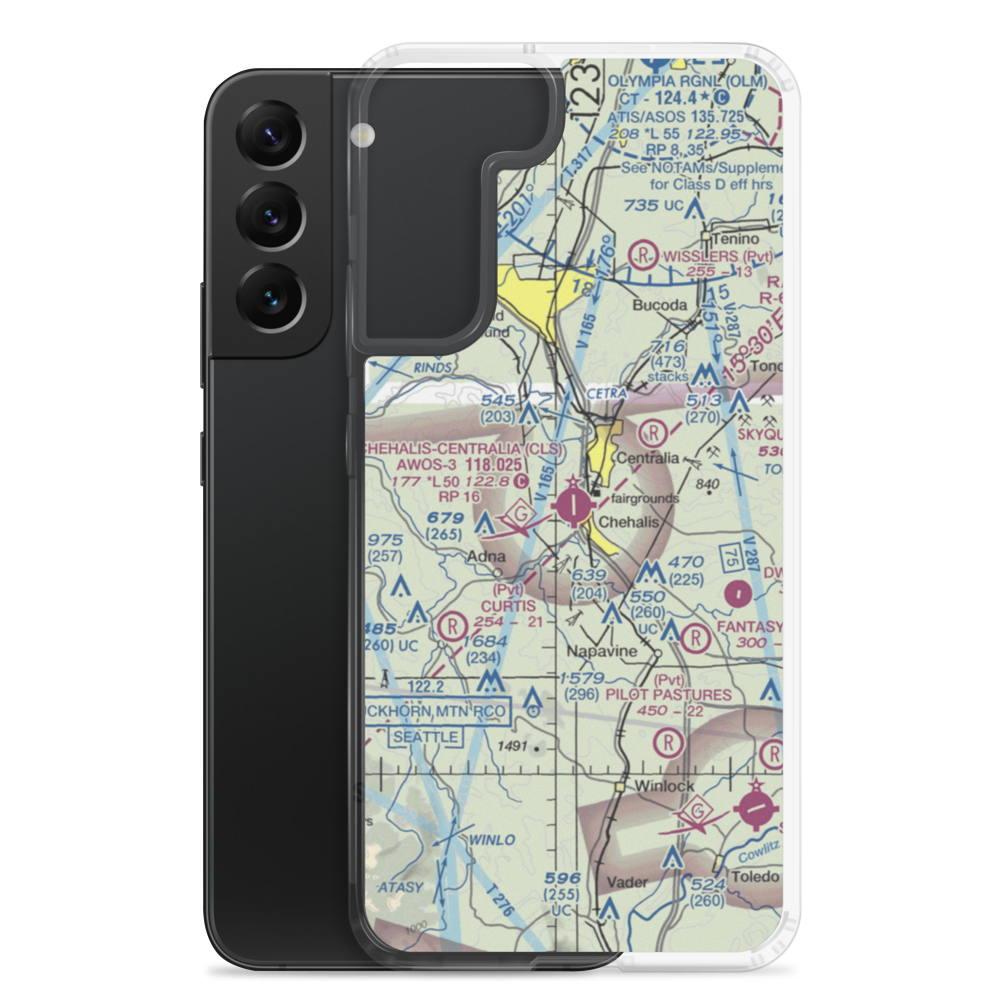 Chehalis Centralia Airport (CLS) VFR Sectional Samsung Case Samsung Galaxy S22 Plus model shown