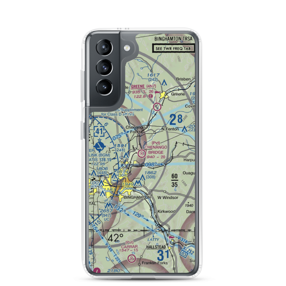 Chenango Bridge Airport (1NK8) VFR Sectional Samsung Case Samsung Galaxy S21 model shown