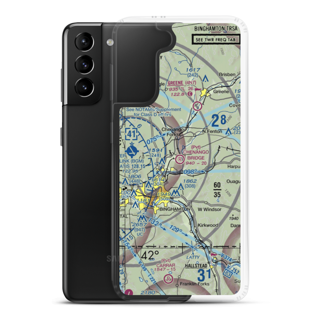 Chenango Bridge Airport (1NK8) VFR Sectional Samsung Case Samsung Galaxy S21 Plus model shown
