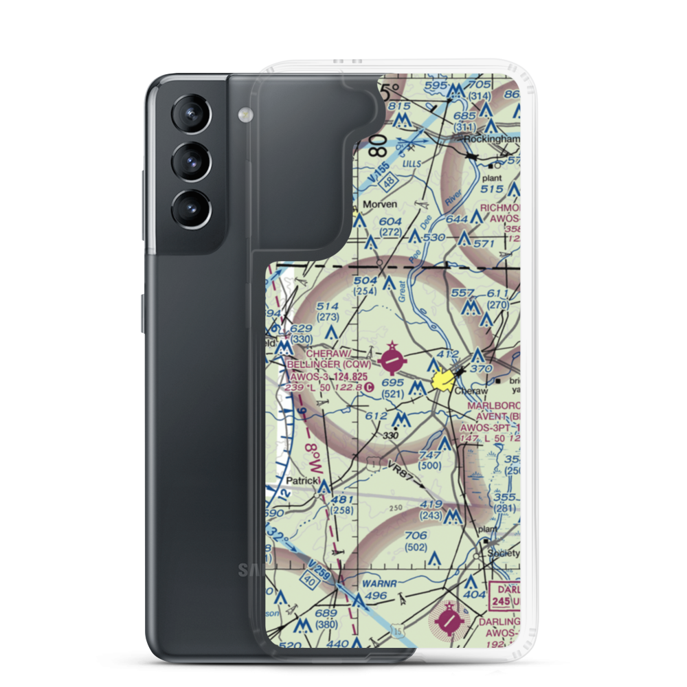Cheraw Municipal Airport/Lynch Bellinger Field (CQW) VFR Sectional Samsung Case Samsung Galaxy S21 model shown