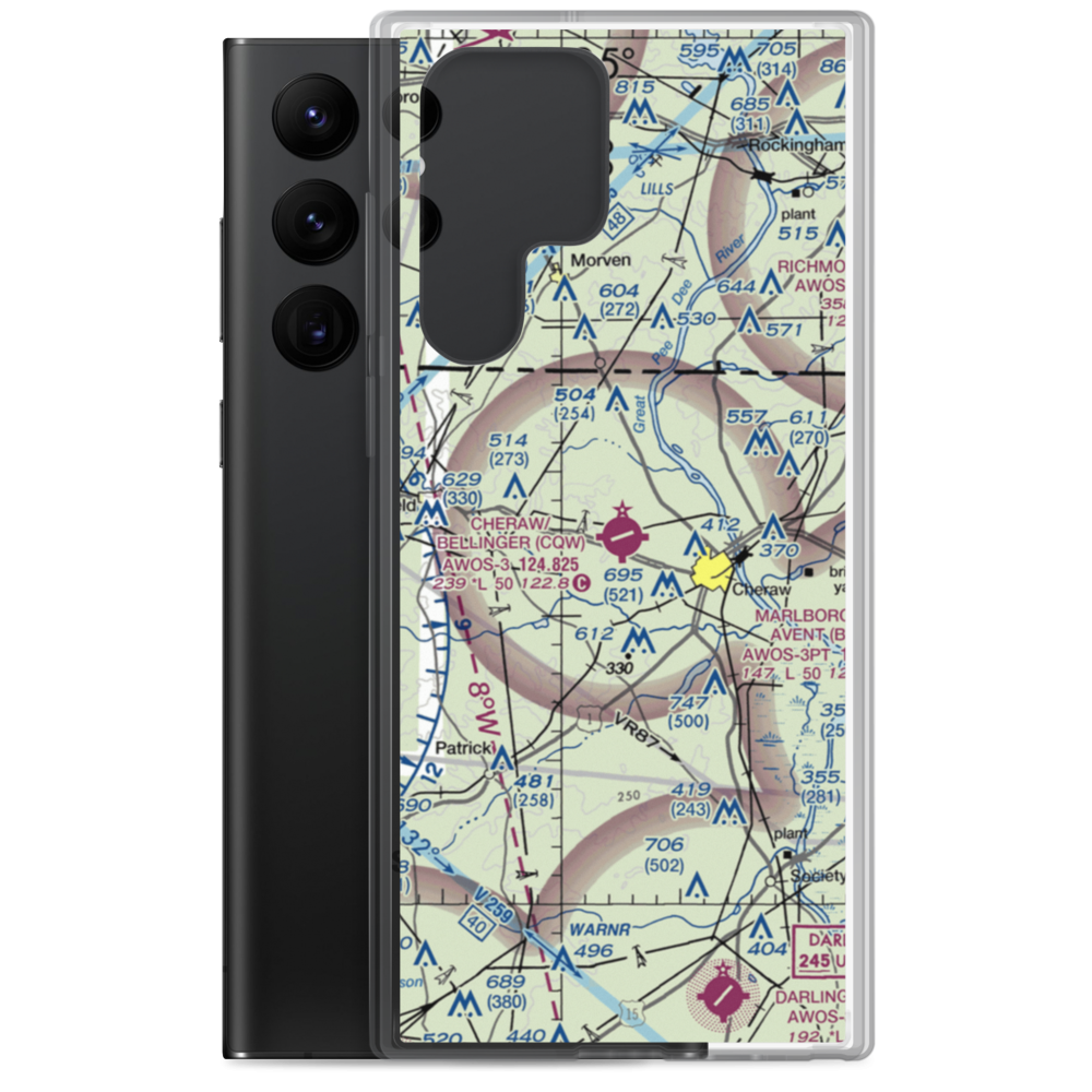 Cheraw Municipal Airport/Lynch Bellinger Field (CQW) VFR Sectional Samsung Case Samsung Galaxy S22 Ultra model shown