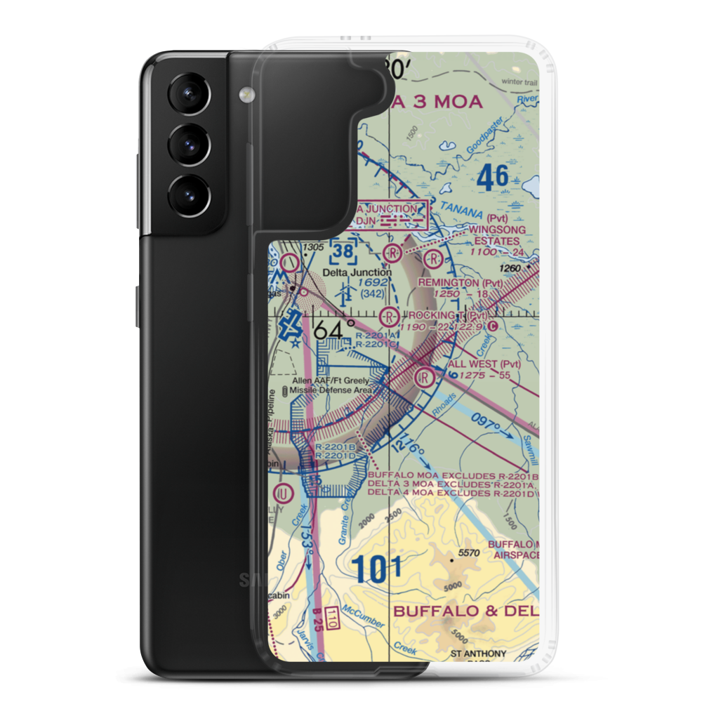 Cherokee Airport (45AK) VFR Sectional Samsung Case Samsung Galaxy S21 Plus model shown