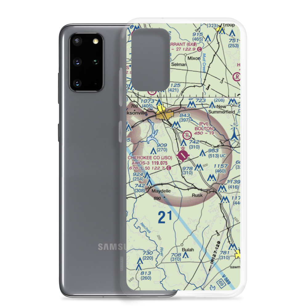 Cherokee County Airport (JSO) VFR Sectional Samsung Case Samsung Galaxy S20 Plus model shown