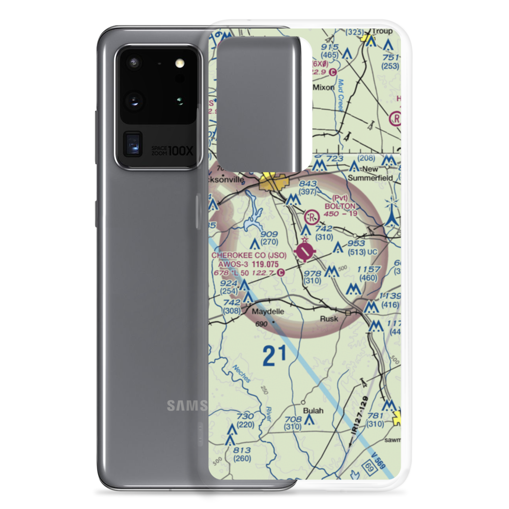 Cherokee County Airport (JSO) VFR Sectional Samsung Case Samsung Galaxy S20 Ultra model shown