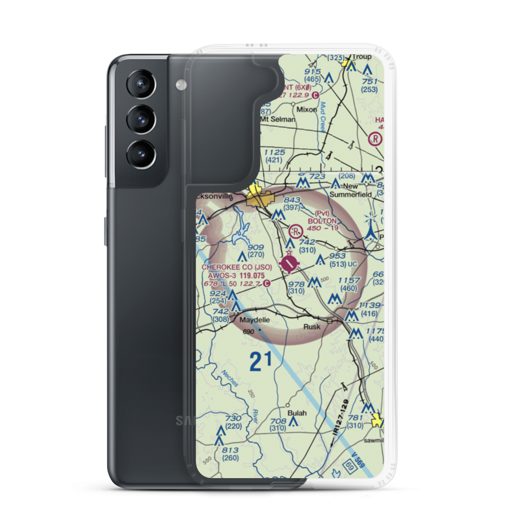 Cherokee County Airport (JSO) VFR Sectional Samsung Case Samsung Galaxy S21 model shown