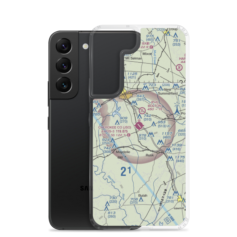 Cherokee County Airport (JSO) VFR Sectional Samsung Case Samsung Galaxy S22 model shown